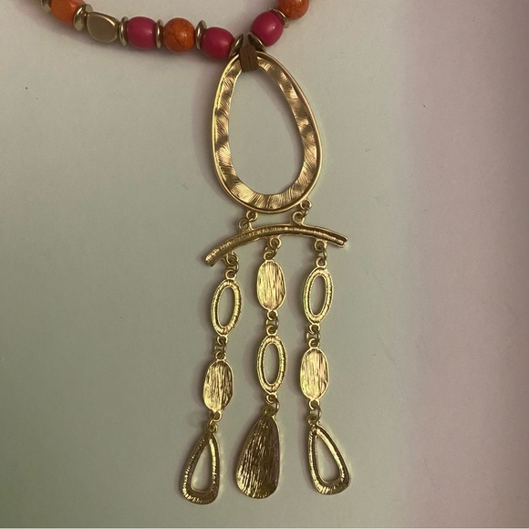 Erica By Lyons  Bohemian Pink,  Orange Beaded Necklace with Artistic Pendant NWT - Picture 3 of 4